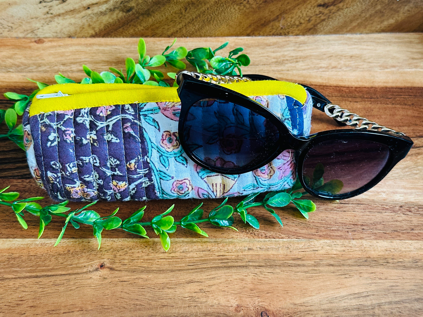 Multicolor Hand Block Printed Quilted Patch Work Sun Glasses Case For Women