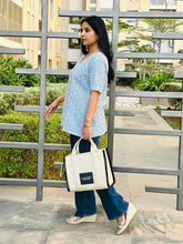 Load image into Gallery viewer, Sky Blue Hand Block Printed V Neck Short Top For Women