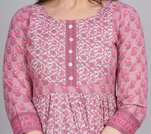 Load image into Gallery viewer, Dark Pink Cotton Floral Printed Flared One Piece For Women
