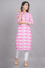 Load image into Gallery viewer, Pink Cotton Checks Printed Kurti For Women