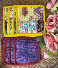 Load image into Gallery viewer, Multicolor Hand Block Printed Quilted Patch Work Coaster Set (Pack Of 4 Pc) For Women