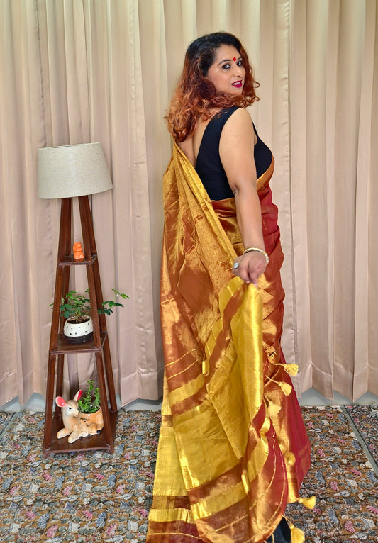 Bronze Golden Tissue Skirt Border Saree For Women