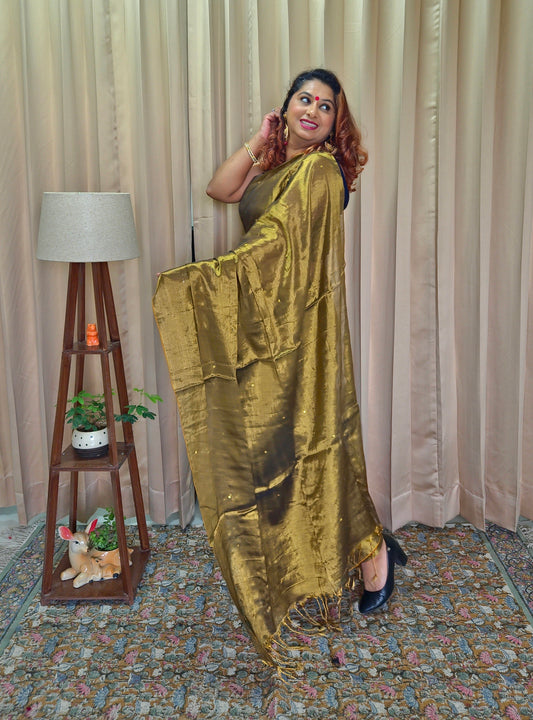 Bronze Gold Tissue Sequence Work Saree For Women