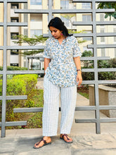 Load image into Gallery viewer, White & Grey Hand Block Printed Cotton Kurta Pant Co-Ord Set For Women