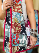 Load image into Gallery viewer, Multicolor Hand Block Printed Quilted Patch Work Round Handle Tote Bag For Women