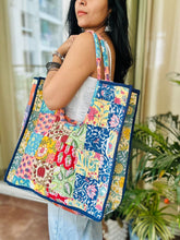 Load image into Gallery viewer, Multicolor Hand Block Printed Quilted Patch Work Round Handle Tote Bag For Women