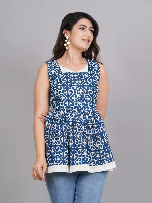Indigo Blue Peplum Short Top For Women