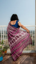 Load image into Gallery viewer, Mauve Block Printed Chanderi Saree