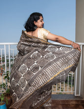 Load image into Gallery viewer, Brown- Grey Hand Block Printed Saree