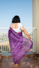 Load image into Gallery viewer, Dark Purple Block Printed Chanderi Saree