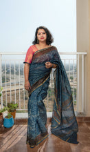 Load image into Gallery viewer, Indigo Block Printed Chanderi Saree