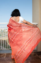 Load image into Gallery viewer, Red Hand Block Printed Chanderi Saree