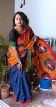 Load image into Gallery viewer, Orange & Blue Mandala Half & Half Saree