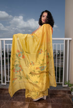 Load image into Gallery viewer, Hand Painted Mustard Chanderi Saree