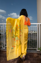 Load image into Gallery viewer, Hand Painted Mustard Chanderi Saree