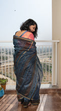 Load image into Gallery viewer, Indigo Block Printed Chanderi Saree