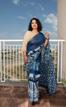Load image into Gallery viewer, Elephant Indigo Block Printed Chanderi Saree
