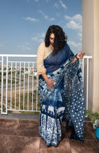 Load image into Gallery viewer, Elephant Indigo Block Printed Chanderi Saree
