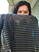 Load image into Gallery viewer, Black Khadi-Cotton Zari Sari