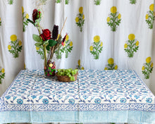 Load image into Gallery viewer, Blue Hand block Printed Cotton Table Cover