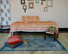 Load image into Gallery viewer, Yellow Flower Jaal Hand Block Printed Bedsheet