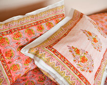 Load image into Gallery viewer, Peach Flower Hand Block Printed Bedsheet