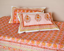 Load image into Gallery viewer, Peach Flower Hand Block Printed Bedsheet