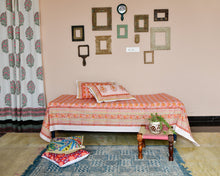 Load image into Gallery viewer, Peach Flower Hand Block Printed Bedsheet