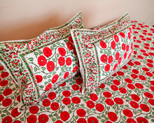 Load image into Gallery viewer, Red Flower Hand Block Printed Bedsheet