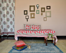 Load image into Gallery viewer, Red Flower Hand Block Printed Bedsheet