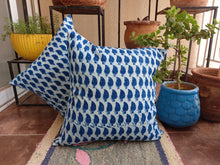 Load image into Gallery viewer, Blue Keri Hand Block Printed Cushion Cover