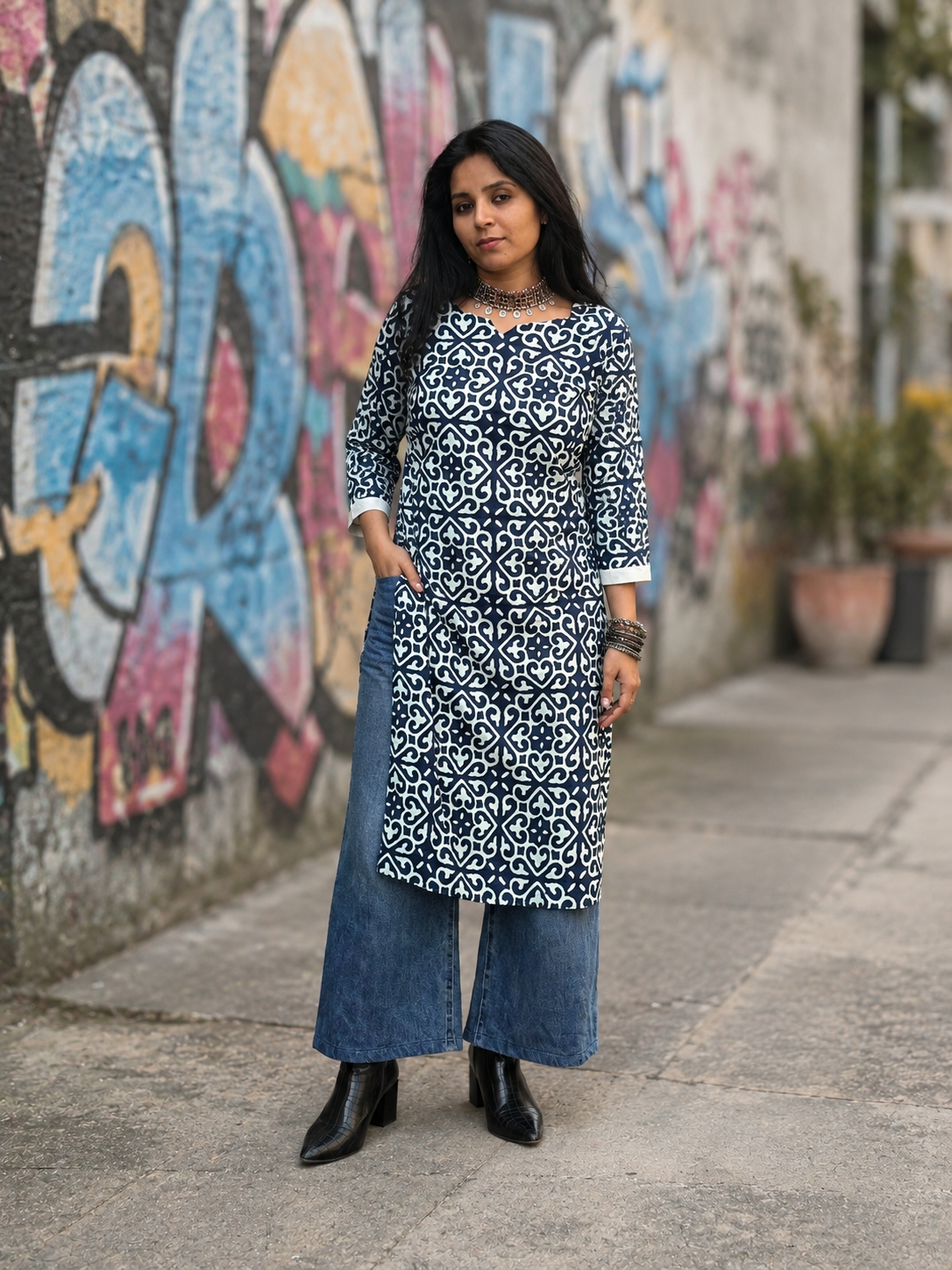 Indigo Mosaic Pure Cotton Kurta