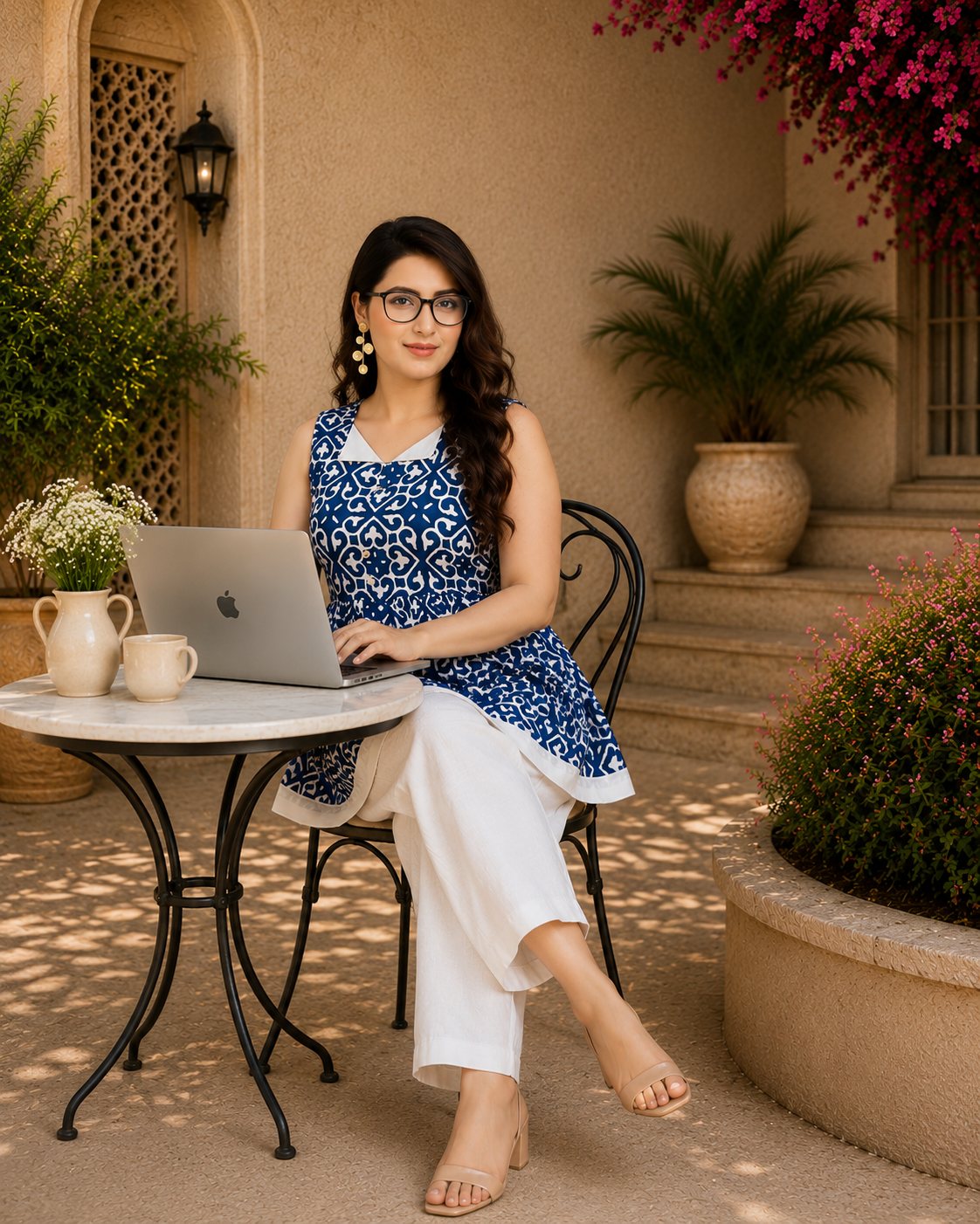 Indigo Whimsy Pure Cotton Peplum Top