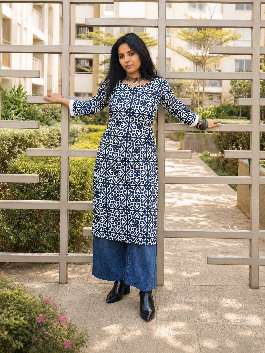 Indigo Mosaic Pure Cotton Kurta
