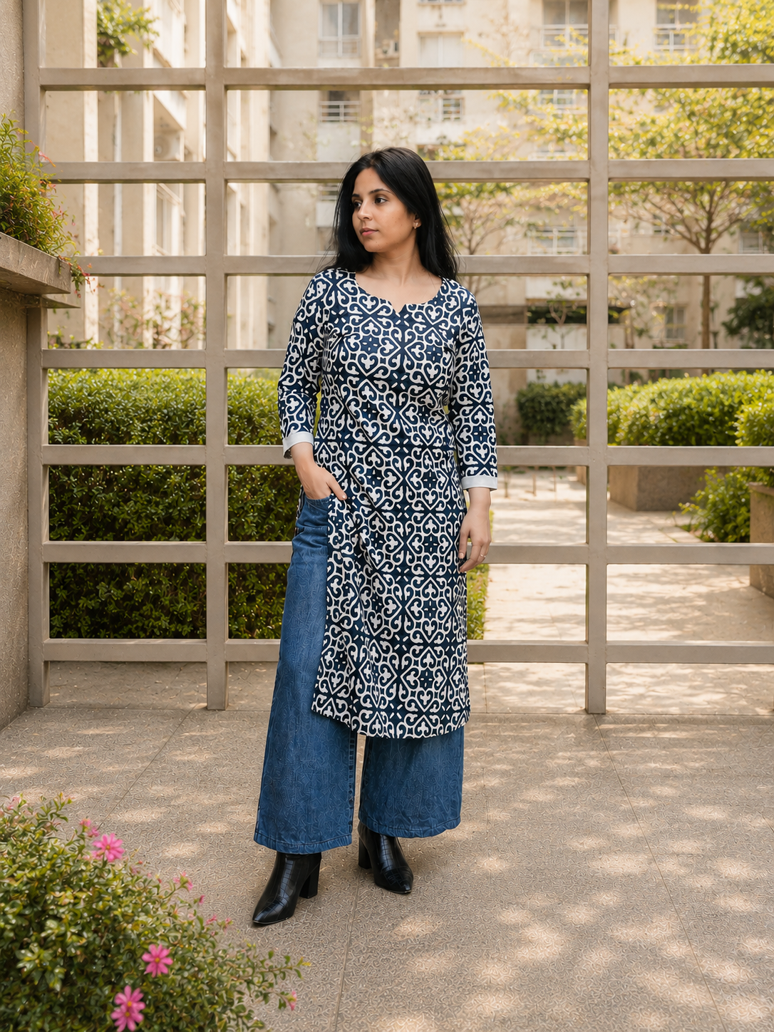 Indigo Mosaic Pure Cotton Kurta