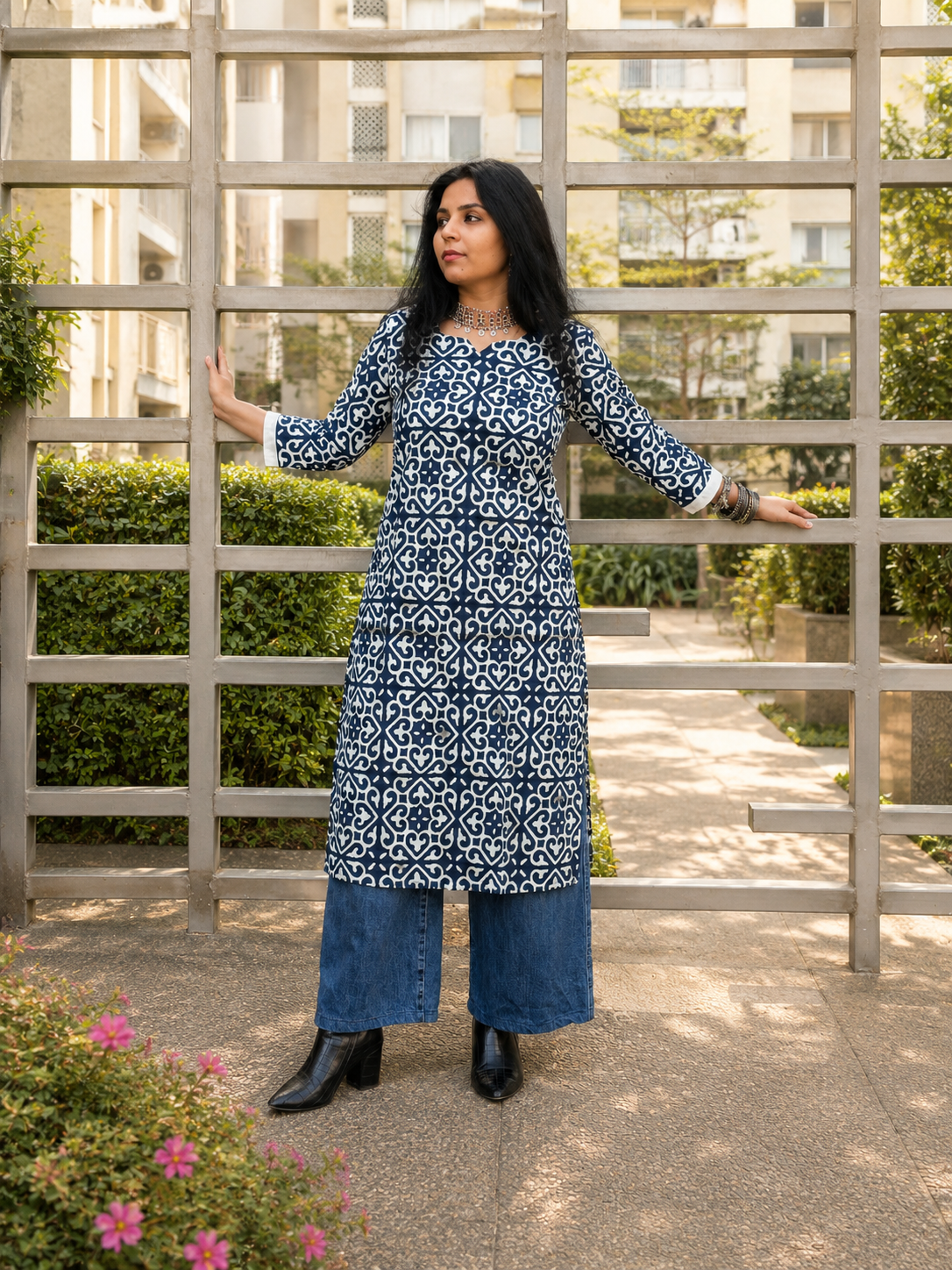 Indigo Mosaic Pure Cotton Kurta