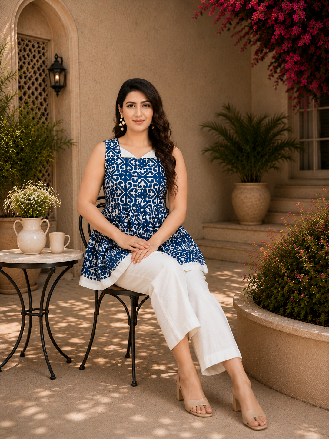 Indigo Whimsy Pure Cotton Peplum Top