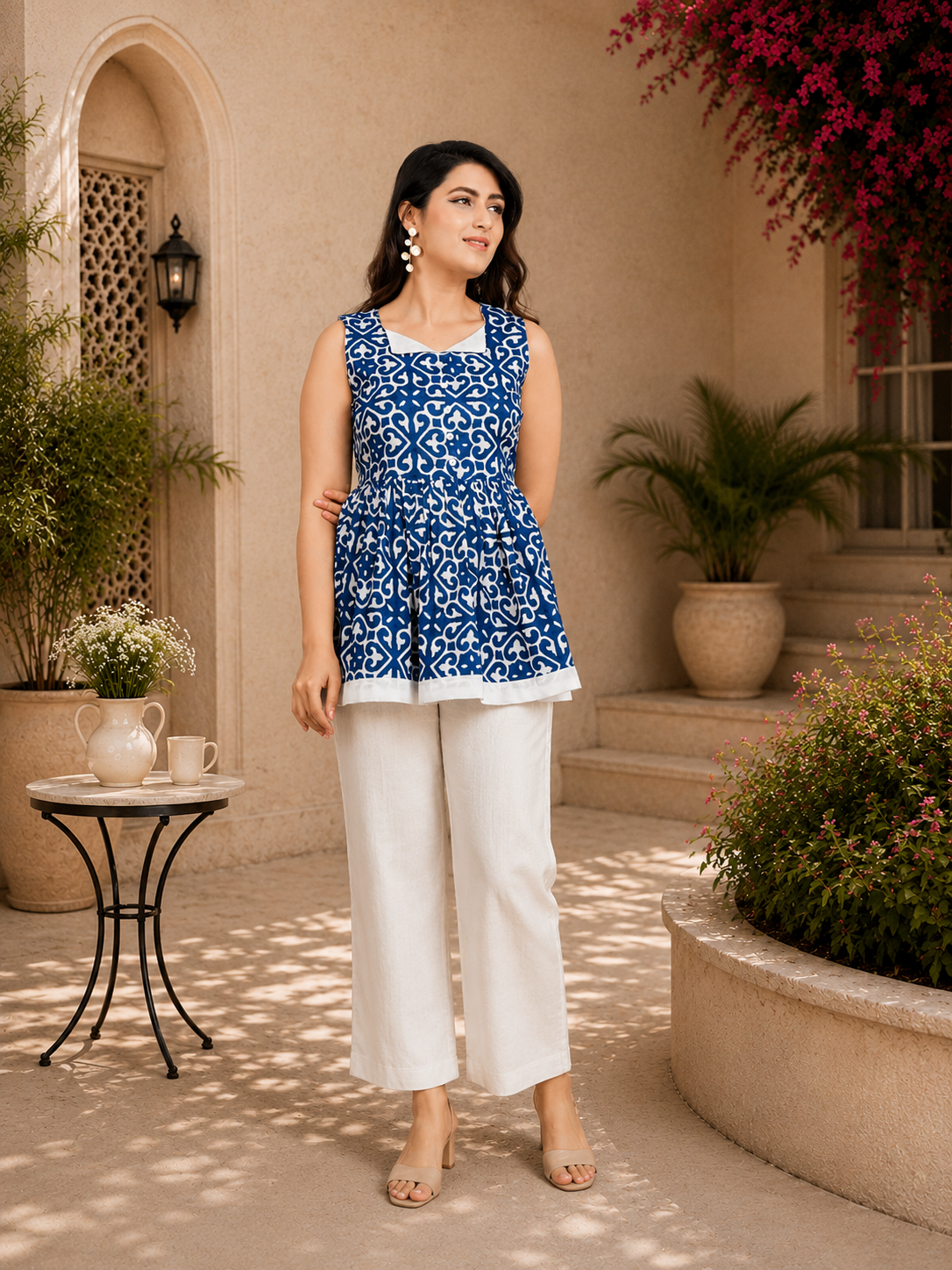 Indigo Whimsy Pure Cotton Peplum Top