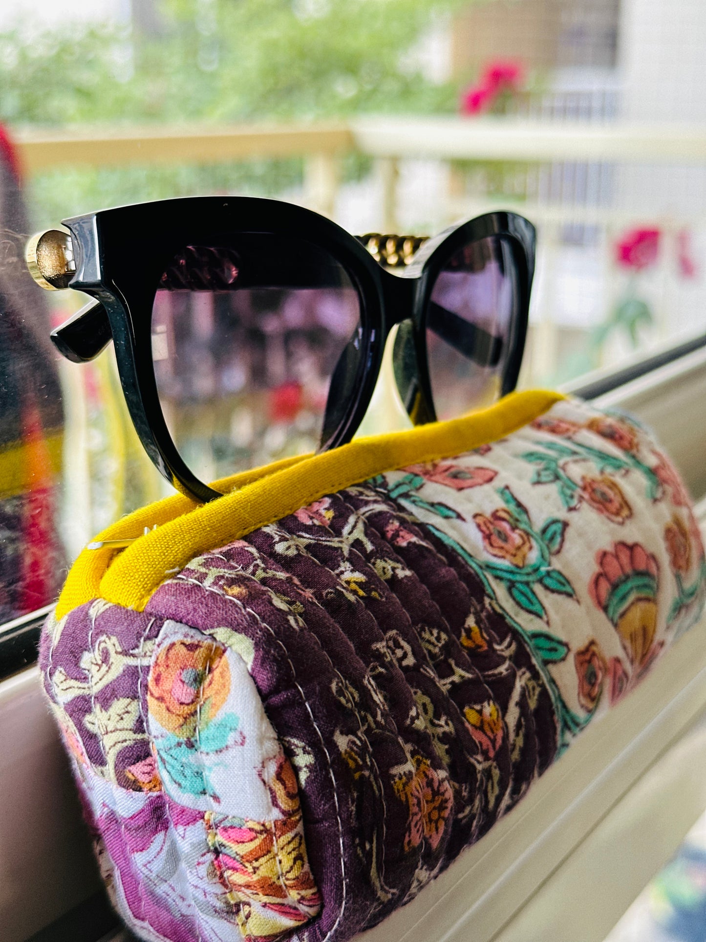 Multicolor Hand Block Printed Quilted Patch Work Sun Glasses Case For Women