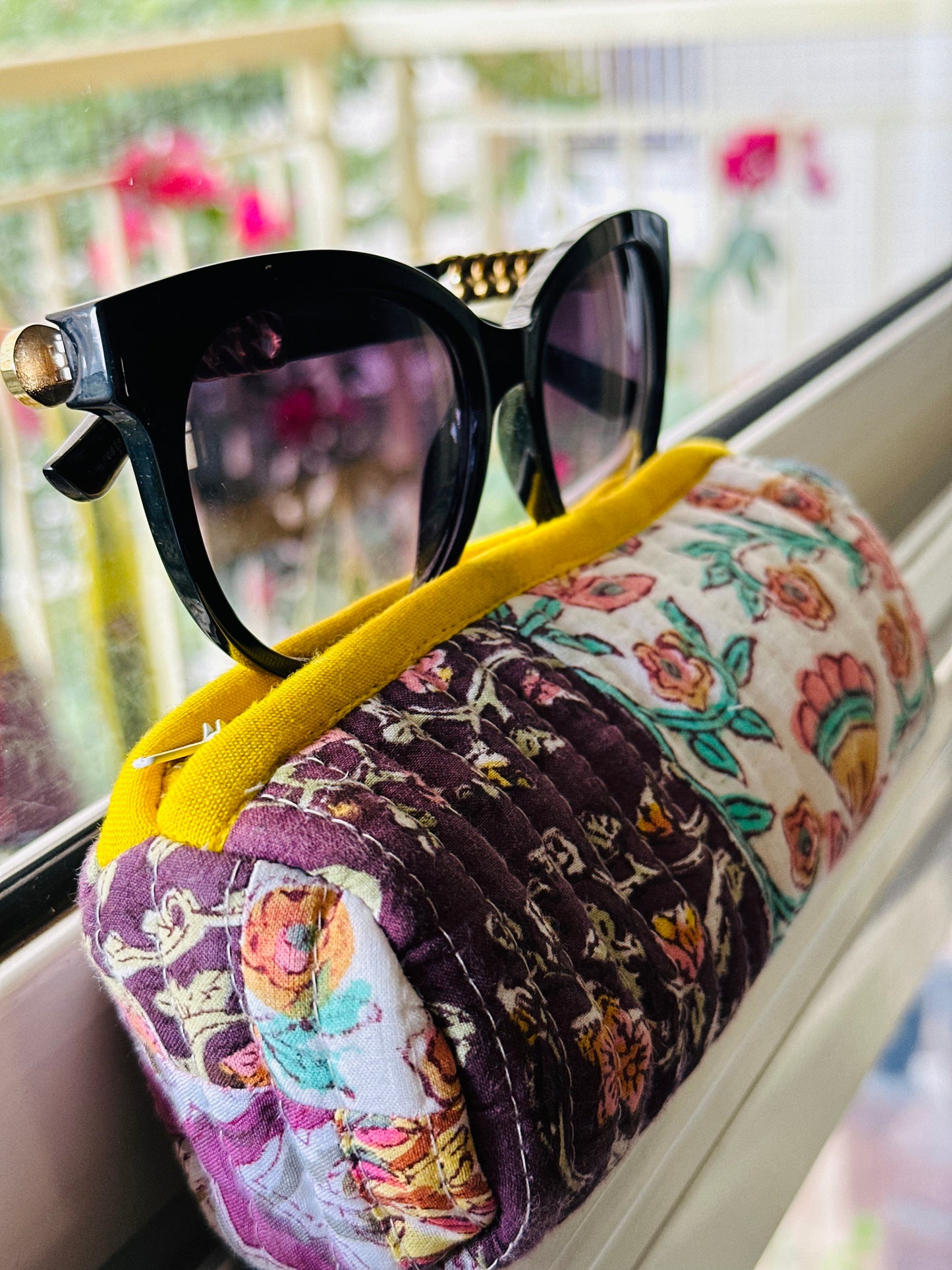 Multicolor Hand Block Printed Quilted Patch Work Sun Glasses Case For Women