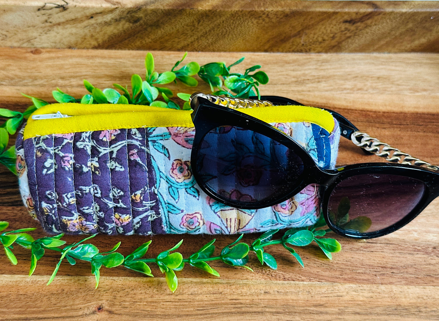 Multicolor Hand Block Printed Quilted Patch Work Sun Glasses Case For Women