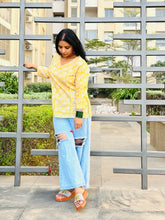 Load image into Gallery viewer, Yellow Hand Block Printed Cotton Princess Cut Short Top For Women
