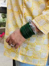 Load image into Gallery viewer, Yellow Hand Block Printed Cotton Princess Cut Short Top For Women
