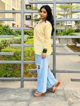 Load image into Gallery viewer, Yellow Hand Block Printed Cotton Princess Cut Short Top For Women
