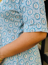 Load image into Gallery viewer, Sky Blue Hand Block Printed V Neck Short Top For Women
