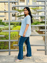 Load image into Gallery viewer, Sky Blue Hand Block Printed V Neck Short Top For Women
