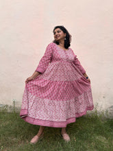 Load image into Gallery viewer, Dark Pink Cotton Floral Printed Flared One Piece For Women

