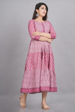 Load image into Gallery viewer, Dark Pink Cotton Floral Printed Flared One Piece For Women
