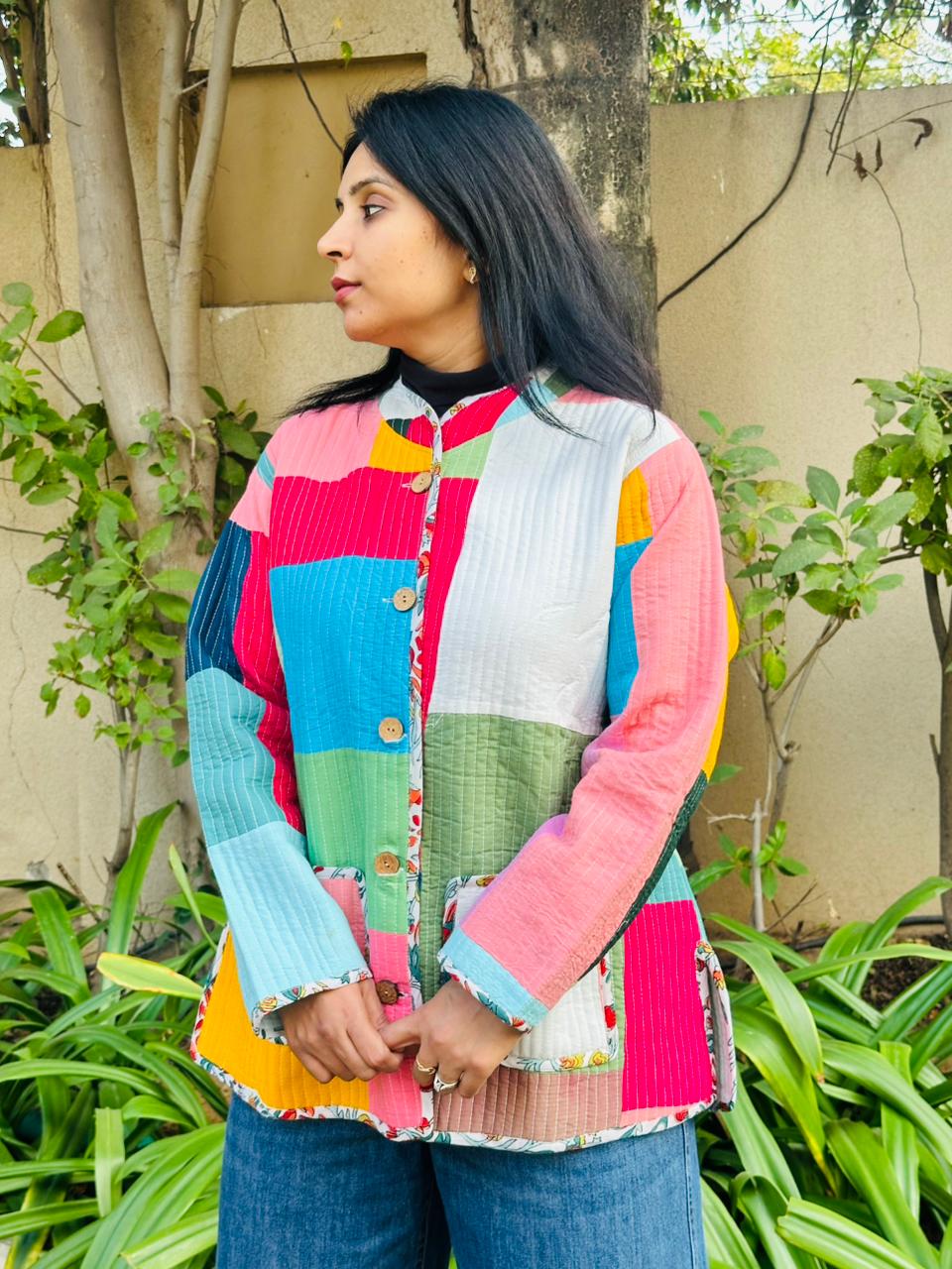 Patchwork Full Sleeves Jacket