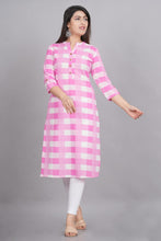 Load image into Gallery viewer, Pink Cotton Checks Printed Kurti For Women

